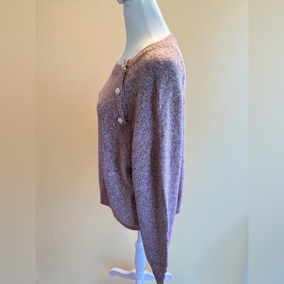 NWOT Womens Heather Pink Pullover Long Sleeve Sweater Button Design XL Polyester - Picture 10 of 15